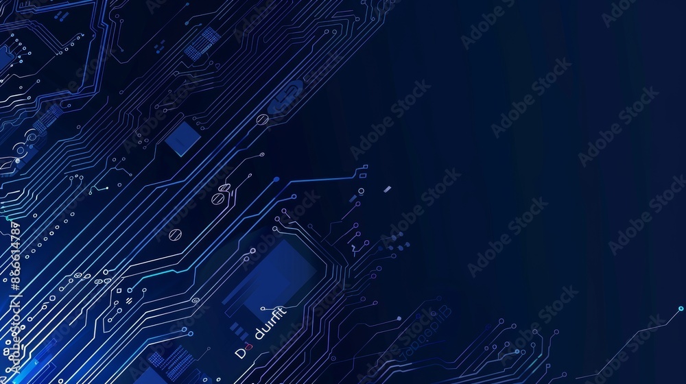 Poster an abstract digital modern illustration of circuit connected lines with a technology blue background