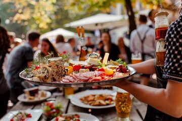 Bier garden in Bavaria, Germany: Beer and snacks are served, but the emphasis is on the meal