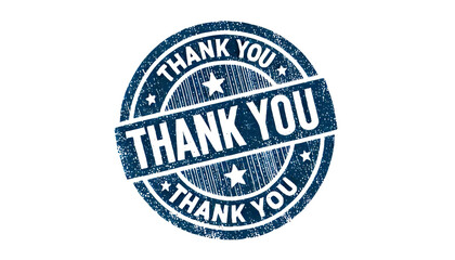 A blue stamp with the words 'THANK YOU' in bold, distressed text, depicted on a transparent background