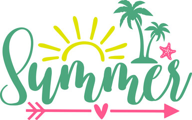 Summer typography clip art design on plain white transparent isolated background for sign, decal, card, shirt, hoodie, sweatshirt, apparel, tag, mug, icon, poster or badge