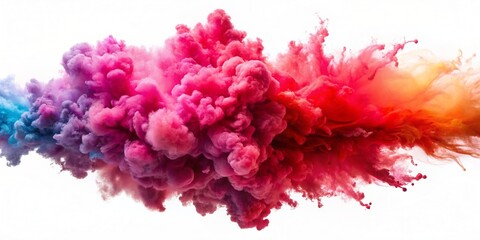 Fototapeta premium Colorful rainbow smoke paint explosion, color fume powder splash, motion of liquid ink dye in water isolated on white background