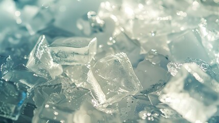 Obraz premium Close-up of ice cubes in various shapes, ideal for a detailed and abstract textured background