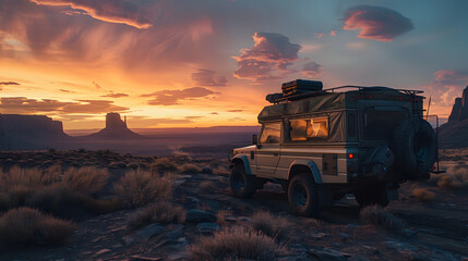 Offroad 4x4 vehicle for camping in the desert
