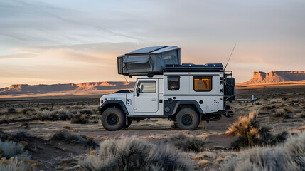 Obraz premium Offroad 4x4 vehicle for camping in the desert