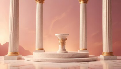 Background podium column 3d roman luxury greek white ancient display product classic. Podium platform background column pillar stage minimal stand beauty design Greece render scene plant cosmetic Rome