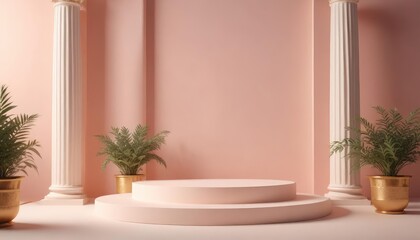 Background podium column 3d roman luxury greek white ancient display product classic. Podium platform background column pillar stage minimal stand beauty design Greece render scene plant cosmetic Rome