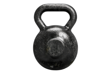 Realistic black metal kettle bell isolated on transparent background