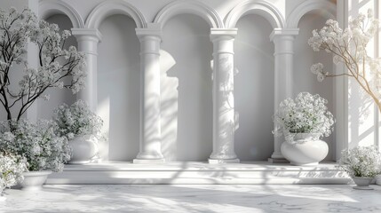 Background podium column 3d roman luxury greek white ancient display product classic. Podium platform background column pillar stage minimal stand beauty design Greece render scene plant cosmetic Rome