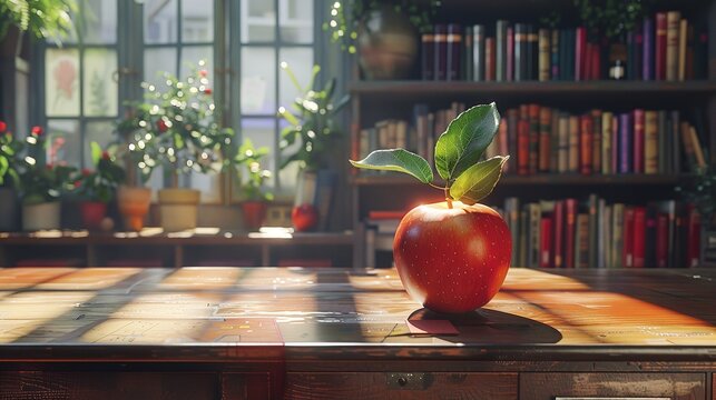 A Fuzzy Backdrop of a School Teacher's Desk with an Appl...

