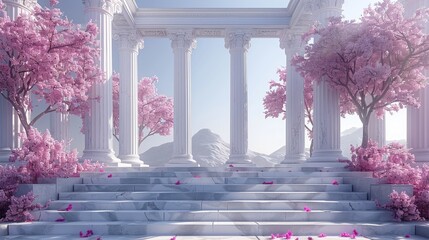 Background podium column 3d roman luxury greek white ancient display product classic. Podium platform background column pillar stage minimal stand beauty design Greece render scene plant cosmetic Rome