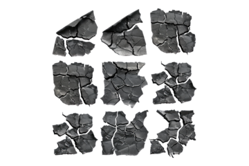 Set of black cracks isolated on white background