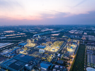 Fototapeta premium view of petrochemical plant at twilight