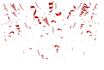 Red confetti party celebration abstract background. Falling shiny red confetti isolated on white background