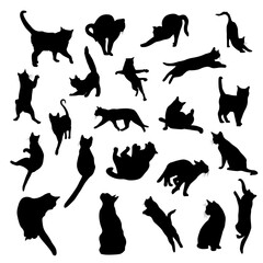 Vector Set of Silhouettes of Cat. isolated on a white background