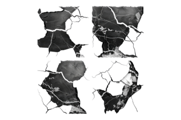 Set of black cracks isolated on white background