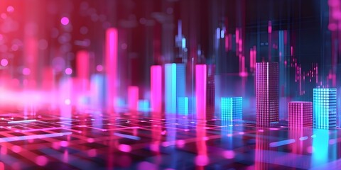 Futuristic Holographic Overlay Enhances Crowdfunding Bar Chart in High-Tech Style. Concept Technology, Crowdfunding, Futuristic Design, Data Visualization, High-Tech