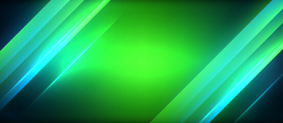 Neon dynamic diagonal light rays background. Techno digital geometric concept design for wallpaper, banner, presentation, background
