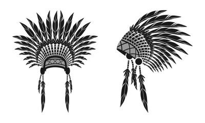 native american indian headdress set. vector illustration isolated on white background.