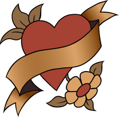 Heart with a ribbon banner tattoo design, retro old school
