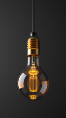 Golden light bulb on black background