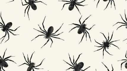 background with minimalist spider shapes using clean lines, arranged in various formations to create an eerie, Halloween-themed pattern