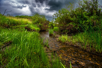 Storm clouds over a creek