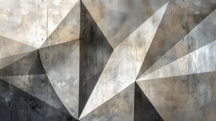 Abstract geometric shapes with metallic texture, forming a dynamic and modern pattern in shades of grey and silver.