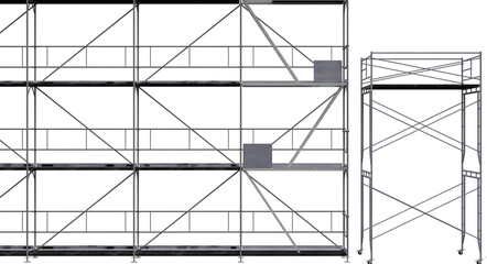 Group of scaffolding with ladders, building elements, 3d rendering, 3d illustration, isolated