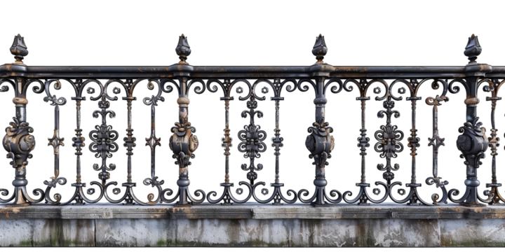 Metal black fence isolated on transparent or white background 