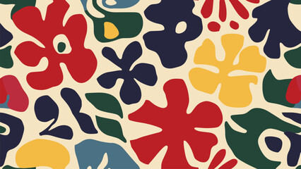Fototapeta premium Abstract shape leaf and flower organic seamless pattern. black floral leaves geometric pattern on white background. leaves silhouette summer pattern