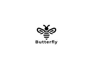 Butterfly logo icon on a white background. black and white butterfly.