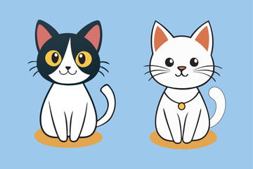 Adorable Cartoon Cats: Black and White Feline Friends vector illustration.
