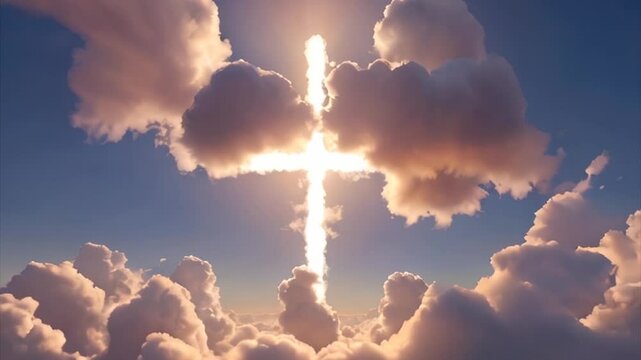 The power of faith.Glowing christian cross in heaven, 4K.
