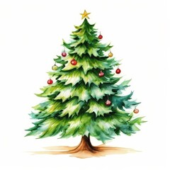Fototapeta premium Watercolor Christmas Tree with Ornaments.
