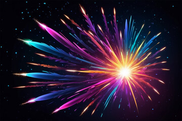 Fototapeta premium Futuristic Fireworks in Vibrant Neon Colors Against Starry Night Sky