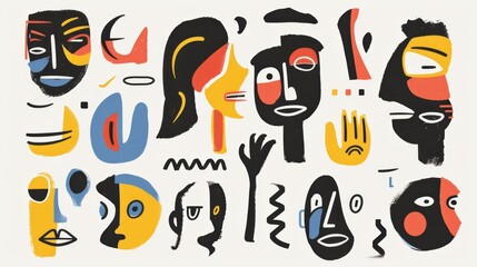 A collection of abstract shapes and colors representing a range of human emotions, such as joy, sadness, anger, and peace.