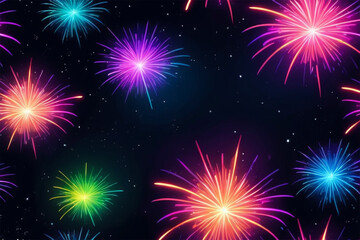 Naklejka premium Futuristic Fireworks in Vibrant Neon Colors Against Starry Night Sky