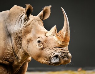 Fototapeta premium High resolution HD photo portrait of Rhino, black background, detailed, generative AI