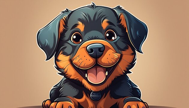 Happy rottweiler puppy dog, plain background, cartoon