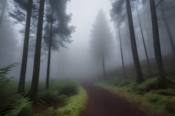 Fototapeta premium light-mist-of-fog-in-the-middle-of-the-forest-its-dark-high-quality-and-lots-of-details
