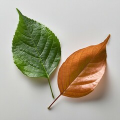 two leaves on the white background.