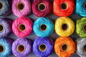 Brightly Colored Sewing Threads in a Flat Lay Arrangement