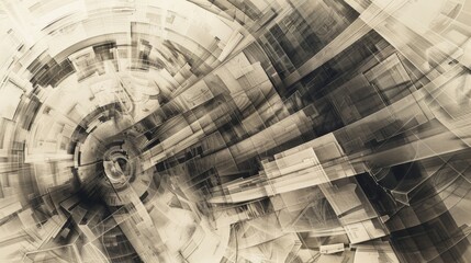 A series of overlapping shapes representing the layers of a machine, creating a sense of depth and complexity.