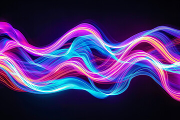 Naklejka premium An eye-catching abstract neon wave glows brightly, creating a dynamic and vibrant visual effect reminiscent of a neon light show