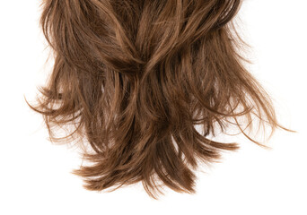 Long human brown hair isolated on background. hair texture close up