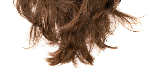 Naklejka premium Long human brown hair isolated on background. hair texture close up