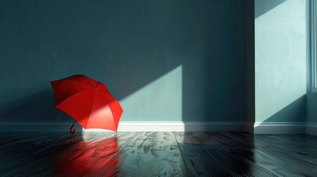 Hallway interior with space for text featuring umbrella and raincoat