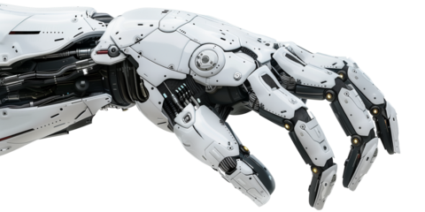 Sci-fi robot hand isolated on transparent or white background 