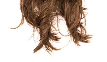 Long human brown hair isolated on background. hair texture close up