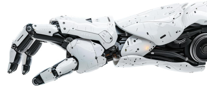 Sci-fi robot hand isolated on transparent or white background 